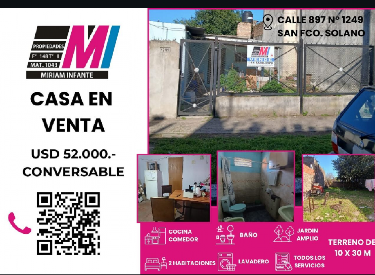 CASA EN VENTA 3 AMBIENTES EN SOLANO